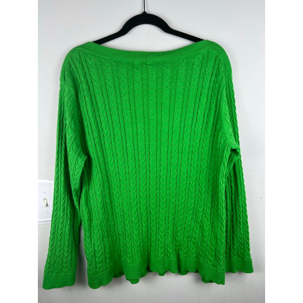 Tommy Hilfiger Women's XL Cable Knit Sweater Bright Green 100% Cotton Crewneck - Picture 5 of 6